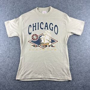 Vintage Chicago Illinois T Shirt Mens M Tan‎ Single-Stitch Short Sleeve
